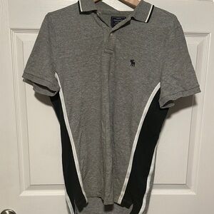 Abercrombie & Fitch Gray Polo with green and White Details M Y2K